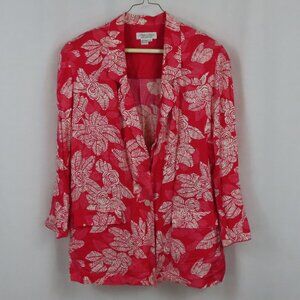Laura & Jayne Collection Vintage Red and White Rayon Flowers Blazer Sz. 14